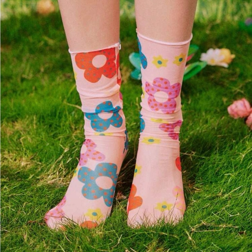 NEW| Fairycore Floral Print Socks - Picture 1 of 4